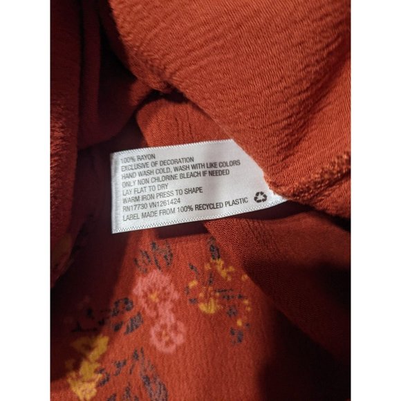 🍑MOSSIMO Bohemian Style 100% Rayon Women Floral Surplice Burnt Orange X-SMALL - Picture 6 of 12
